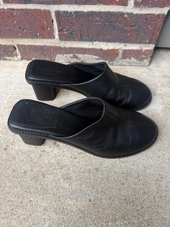 Black Leather Slip-On Mules - Picture 2 of 5